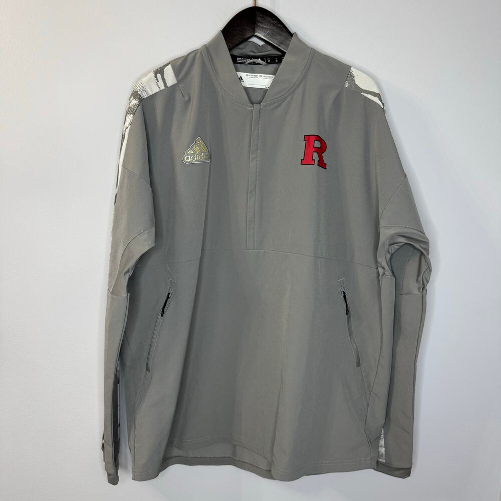Adidas Rutgers 1/4 Zip Grey Sport LS Pullover Jacket Men's L Tall Lightweight